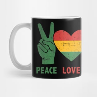 Peace Love Juneteenth with african flag heart and fist Mug